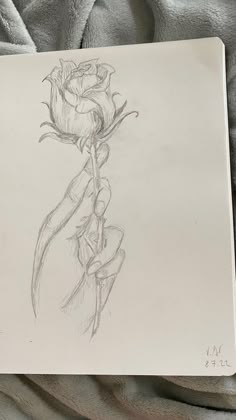 a drawing of a rose on a sheet of paper