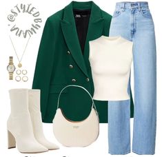 Modest Casual Outfits, Looks Jeans, Inspo Instagram, Woman Suit Fashion, Green Blazer, Classy Work Outfits, Classy Casual Outfits, Stylish Work Outfits