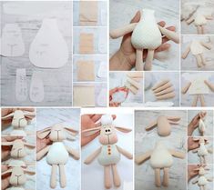 there are many pictures of stuffed animals being made