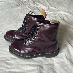 Reposhing This Item I Purchased From @Desert_brush. I’m Normally A Size 8. I Found These To Be Too Large And Need To Size Down. So I Am Reposhing So That I Can Get A Different Pair. Never Worn, Put Right Back In Box They Came In. Questions? Leave A Comment Below! Maroon Doc Martens, Shoes Dr Martens, Womens Combat Boots, Lace Up Combat Boots, Black Zip Ups, Dr Martens Shoes, Moto Boots, Leather Lace, Fit Inspo