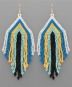 Seed Bead Stripe Fringe Earrings * Seed Bead* Metal* Fish Hook* 3.5" L Metal Fish, Orange Grey, Fringe Earrings, Site Design, Turquoise Color, Chic Boutique, Holiday Specials, Fish Hook, Seed Bead