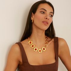 Our Lagoon Necklace is crafted with 24K gold-plated sea-inspired shapes, evoking the tranquil beauty of the ocean's depths. Vibrant pops of red coral resin add a touch of energy and allure. Finished with a secure lobster claw clasp, this necklace ensures both style and functionality. All jewelry is handcrafted and made to order in our New York City design studio. Please allow 7-14 business days for production from the order date. Measurements: 17" L with a 2" extension Red Gold-plated Necklaces With Lobster Clasp, Red Gold-plated Necklace With Lobster Clasp, Beachy Necklace, Sea Shell Necklace, Si Swimsuit, Sea Inspired, Seashell Necklace, Gold Collar, Coral Red