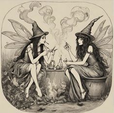 Black Fairy Illustration, Witchy Illustration Art, Desenhos Para Halloween, Witchy Drawings Art, Witchy Art Painting, Witch Illustration Art, Witchcraft Art, Witch Illustration, Fairy Witch