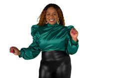 Green crop top with dramatic puffed sleeves. Long sleeves with ruffled design makes this top a high statement. Hem front details and zip in the back enhances the beauty of this top not forgetting the high neck. 97% polyester 3% spandex. Model is 5'2"174 lbs and wearing a large. NO STRETCH. Chic Fall Crop Top With Blouson Sleeves, Chic Crop Top With Blouson Sleeves For Fall, Chic Blouson Sleeve Crop Top For Fall, Chic Padded Blouse Crop Top For Fall, Chic Green Top With Elastic Sleeves, Party Crop Top With Blouson Long Sleeves, Party Cropped Tops With Blouson Sleeves, Elegant Puff Sleeve Crop Top For Party, Chic Cropped Puff Sleeve Top With Ruffles