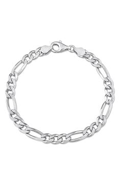 A classic mix of circular and oval chain links compose this Italian-made Figaro bracelet forged from sterling silver. 7 1/2" length Sterling silver Made in Italy Figaro Bracelet, Sterling Silver Bracelet With Solid Oval Links, Classic Silver Chain Link Bracelets, Modern Silver Jewelry With Figaro Chain, Silver Bracelets With Oval Link, Classic Silver Chain Charm Bracelet With Oval Links, Silver Jewelry With Solid Oval Link Construction, Modern Silver Bracelet With Figaro Chain, Classic Sterling Silver Oval Link Chain Bracelet