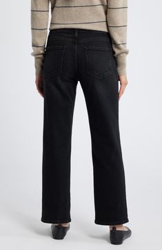 A dark wash adds subtle polish to these high-waist jeans cut from low-stretch denim so you easily through your day. Zip fly with button closure Five-pocket style 77% cotton, 22% lyocell, 1% spandex Machine wash, tumble dry Imported Classic Black Flare Jeans With Pockets, High Rise Washed Black Flare Jeans For Work, Mid-rise Flare Jeans In Washed Black For Work, Washed Black Straight Leg Cropped Jeans For Fall, Rigid Denim Flare Jeans With Five Pockets For Work, Dark Wash Five-pocket Jeans For Fall, Straight Washed Black Denim Jeans, Washed Black Flare Jeans With Five Pockets For Work, Dark Wash Jeans With Five Pockets For Fall