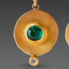 These striking 22k yellow gold disk earrings have a sparkling center rose cut emerald, accented by tiny sparkling white diamonds set below. Disks measure approximately 1/2 inch in diameter. 18k earwires. Earrings hang approximately 1 inch from top of earwire. Matte finish. These earrings will be made to order, and will ship within 10-14 business days. If you need them sooner, use the Notes section on the order form to request a rush. Gold Emerald Diamond Earrings, Byzantine Earrings, Disk Earrings, Bezel Jewelry, Multicolor Jewelry, Gold Disc, Disc Earrings, Hammered Gold, Order Form