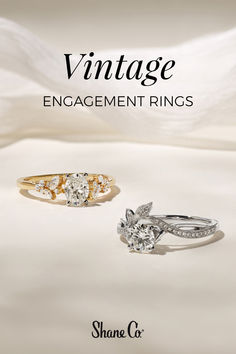 two engagement rings with the words vintage engagement rings