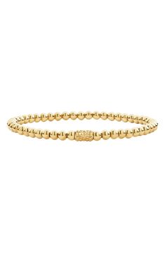 A touch of everyday elegance is yours with this simply classic bracelet beaded in 18-karat gold. 1/8" band width Clasp closure 18k gold Imported Elegant Gold Stretch Bracelet For Formal Occasions, Luxury Yellow Gold Stackable Beaded Bracelets, Luxury Stackable Yellow Gold Beaded Bracelets, Elegant Yellow Gold Flexible Stretch Bracelet, Elegant Yellow Gold Stackable Stretch Bracelet, Classic Formal Beaded Bangle Bracelets, Elegant Gold Stretch Bracelet With Polished Beads, Luxury Yellow Gold Rondelle Beaded Bracelets, Luxury Rondelle Beaded Bracelets In Yellow Gold