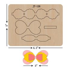 an image of a wooden cutting board with cut outs and flowers on the bottom, along with measurements for each piece