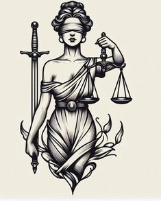 Roman Tattoos For Women, Scales Of Justice Tattoo Men, Balance Back Tattoo, Justice Drawing Art, Trophy Tattoo, Lady Justice Scale Tattoo, American Traditional Tattoo Black, Scales Tattoo Design, Long Arm Tattoo