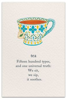 a card with an illustration of a tea cup