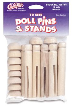 pack of 10 wooden doll pins and stands