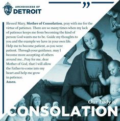 an ad for the birth of mary mother of consolation, which is in blue and white