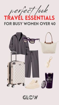 the travel essentials for busy women over 40 are on display in this advert