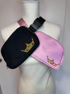 ✨Pageant Crown Belt Bag - the epitome of pageant elegance meets functional fashion! 👑✨  Carry the essence of the crown wherever you go with this stylish belt bag, adorned with the iconic Miss America crown emblem. 🌟 Designed for the modern-day pageant queen, this belt bag seamlessly combines glamour with practicality. The exquisite detailing of the crown adds a regal touch to your ensemble, making it the perfect accessory for appearances, rehearsals, or simply adding a royal flair to your everyday look.        *Standard is Gold Vinyl, Silver is available upon request* 💃 Free your hands and carry your essentials in style - from makeup to keys and everything in between. The adjustable belt ensures a comfortable fit, allowing you to focus on conquering the stage or the streets with confide Pageant Gifts, Miss America Crown, Crown Pageant, Pageant Queen, Pageant Crowns, Gold Vinyl, Miss America, Functional Fashion, Adjustable Belt