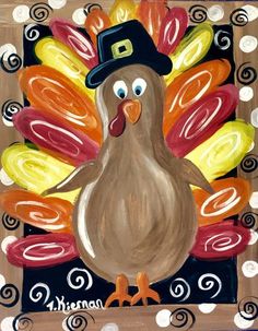 a painting of a turkey wearing a pilgrim hat