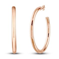 A lustrous high-polish finish adorns these timeless women's open hoop earrings. Fashioned in 14K rose gold, the hollow, 50mm earrings secure in place with friction backs. Rose Gold Hoop Earrings Shiny Finish, Rose Gold Hoop Earrings With Shiny Finish, Rose Gold Shiny Hoop Earrings, Elegant Rose Gold Hoop Earrings For Everyday Luxury, Rose Gold Hoop Earrings For Everyday Luxury, Everyday Luxury Rose Gold Hoop Earrings, Elegant Rose Gold Hoop Earrings, Rose Gold Polished Finish Hoop Earrings For Formal Occasions, Rose Gold Polished Finish Formal Hoop Earrings