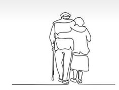 an old man and woman standing next to each other with their arms around each other