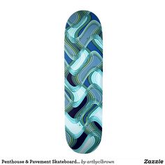 the skateboard is designed to look like an abstract pattern with blue, green and white stripes