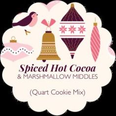 the logo for spiced hot cocoa and marshmallow middles qut cookie mix