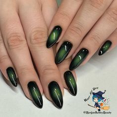 Posted by Zoe Scott. . As the leaves fall and winter whispers, it's not just your wardrobe that deserves a seasonal switch-up—your nails are calling for it too! In this arti... Check more at https://alexie.co/beauty/best-dark-green-nail-designs-to-try-today/ Nail Green Design Ideas, Ombre Nail Designs Green, Dark Green Gradient Nails, Black Green Ombre Nails, Dark Green Aura Nails, Aura Nails Fall Colors, Green And Black Ombre Nails, Dark Green Halloween Nails, Black And Green Ombre Nails