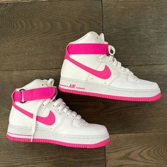 Nike High Top Afi’s With Pink Velcro And Swoosh *Worn A Few Times, Practically New. In Great Condition* Pink High-top Nike Air Force 1 For Sports, Pink High-top Nike Air Force 1, Pink High-top Nike Air Force 1 With Cushioned Footbed, Nike Air Force 1 High-top Pink With Cushioned Footbed, Nike High Top, Nike High Tops, Nike High, Shoes Nike, Womens Shoes Sneakers