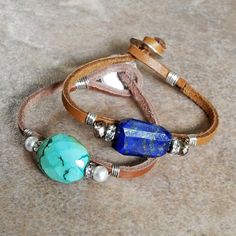 Sterling Wire Wrapped Leather Cord Bracelet with Lapis Lapis Diy Leather Bracelet, Leather Jewelry Diy, Leather Cord Bracelets, Porcelain Earrings, Cord Jewelry, Cord Bracelet, Hippie Jewelry, Cord Bracelets, Sea Glass Jewelry