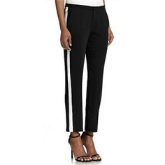 Club Monaco Sarah Tuxedo Crop Pants New With Tags Size 00 Navy Not Black (Model Just To Show Fit) Trades Modeling Fitted White Bottoms With Side Stripes, Workwear Straight Leg Bottoms With Contrast Trim, Contrast Stripes Bottoms For Workwear, Straight Leg Workwear Bottoms With Contrast Trim, Straight Leg Bottoms With Contrast Trim For Work, White Pants With Contrast Stripes For Summer, Spring Workwear Bottoms With Contrast Trim, Fitted Pants With Contrast Stripes For Spring, White Bottoms With Contrast Trim For Spring