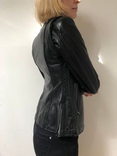 Small Vintage 1960s Black Brimaco Cafe Racer Motorcycle Biker Mod Leather Jacket, Acme Zips- Near Mint! Are you a mod or a rocker? It doesn't matter. This jacket is too amazing! Near mint, in excellent vintage condition. Probably an XS, please be sure to check the measurements listed for a good fit. All measurements taken with the jacket laying flat. Shoulder to shoulder: 14 inches Pit to pit: 16 inches Bottom of jacket: 17 inches Sleeve length: 23 inches Neck to hem: 24.5 inches Please feel fre Retro Leather Jacket With Zipper For Biker Events, Retro Biker Jacket With Zipper For Biker Events, Retro Black Biker Jacket With Zipper Closure, Black Retro Biker Jacket With Zipper Closure, Vintage Leather Jacket With Zipper For Work, Retro Biker Jacket With Zipper Closure, Vintage Black Leather Jacket With Front Zip, Vintage Black Biker Jacket For Work, Fitted Vintage Biker Jacket With Zipper