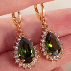 Olive Green Earrings, Olive Green And Gold Wedding, Olive Green Jewelry, Earrings Sparkle, Flower Halo, Prom Dance, Peridot Jewelry, Peridot Earrings, Pink Orchids