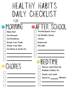 a printable daily habit checklist for the kids to do on their school day