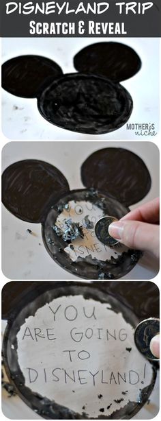 mickey mouse cake with the words you are going to disneyland and trip scratch & reveal