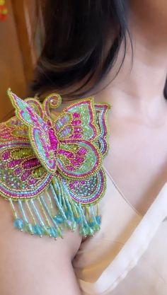 3d Butterfly Aari Work Blouse, 3d Blouse Designs Latest, 3d Maggam Work, Pack Neck Blouse Design, 3d Blouse Design, Aari Patch Work Designs, 3d Work Embroidery Blouse, 3d Aari Work, Heavy Work Blouse Designs