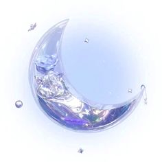 an artistic image of a crescent moon with stars around it and water droplets on the bottom