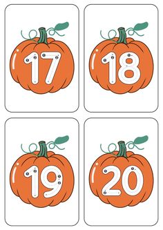 four pumpkins with numbers on them