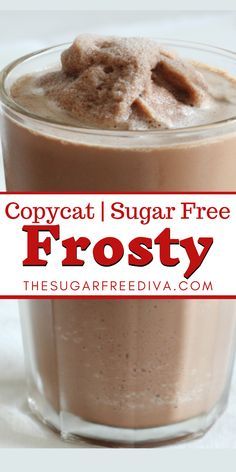 a cup filled with chocolate frosting and topped with a sugar - free frosty