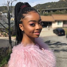 Skai Jackson Braids, Skai Jackson Hairstyles, Sky Jackson, Jojo Juice, Ski Jackson, Afro Hair Girl, Braids With Shaved Sides, Dutch Braid Hairstyles, Shaved Side Hairstyles