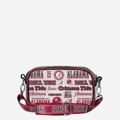 Over your shoulder and off to the game. Whether you're running errands on the town or running the tailgate in the parking lot, this Alabama Crimson Tide Repeat Retro Print Clear Crossbody Bag is the perfect way to carry the team like never before. Features Repeat Alabama Crimson Tide current and retro team logo and wordmark displays on sides of bag, in case there were any doubts where your allegiances lie Woven, team-colored crossbody strap that makes carrying the team easy and convenient Repeat Sporty Bags For Football Season, Sporty Rectangular Game Day Bag, Sporty Crossbody Shoulder Bag For Sports Events, Sporty Rectangular Shoulder Bag For Sports Events, Sports Crossbody Bag With Cell Phone Pocket, Casual Rectangular College Bags, Casual Rectangular College Bag, Casual College Rectangular Bag, Functional Rectangular College Bags