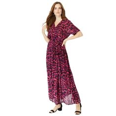 Roaman's Women's Plus Size Petite Wrap Maxi Dress .Channel your inner goddess with a flowing, fit-and-flare style in a our best-loved crinkle fabric. Easy to wear with a tie at the waist, it makes one-and-done dressing a cinch. Dress it up or down, any day of the week. Back zip with hook-and-eye closure. Average: 55" lengthPetite: 53" lengthCrinkle rayonMachine washImported. About the brand: Roamans is known for our fashionable plus size clothing. Weve made it our goal to provide clothing for pl Crinkle Fabric, Shirt Dress Outfit, Wrap Maxi Dress, Current Fashion, Black Tie Dye, Inner Goddess, Maxi Shirt Dress, Maxi Wrap Dress, Mini Shift Dress