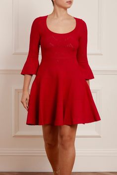 Pretty Pointelle Knit Scoop Neck Mini Dress – Red | Needle & Thread Elegant Knee-length Pointelle Knit Dress, Stretch Pointelle Knit Dress, Fitted Pointelle Knit Mini Dress For Spring, Fitted Mini Dress With Pointelle Knit, Spring Knit A-line Dress, Fitted Pointelle Knit Dress, Mini Dress Red, Ballerina Dress, Short Gowns