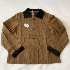 Nwt, Men’s Cotton Canvas Flannel Lined Jacket, Sleeves With Viscose Lining, Button Front Closure, Exterior Slip Patch Pockets, Interior Slip Pocket, Corduroy Collar And Cuff, Button Cuff, Actual Color Is Light Brown ( Pics Show Different Color Due To Lighting ), Underarm To Underarm 21.75”, Lenght 24.5”, Shoulder 17.5”. Made In Japan. Please Feel Free To Ask Questions. No Trades. Brown Utility Jacket With Lapel Collar For Work, Workwear Blazer With Corduroy Collar And Long Sleeves, Workwear Long Sleeve Blazer With Corduroy Collar, Long Sleeve Blazer With Corduroy Collar For Work, Classic Outerwear With Corduroy Collar And Button-up, Brown Utility Jacket With Corduroy Collar For Work, Classic Outerwear With Corduroy Collar, Classic Button-up Outerwear With Corduroy Collar, Fitted Outerwear With Corduroy Collar For Work