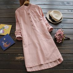 Material: COTTON Decoration: Pockets Waistline: Natural Silhouette: Fit and Flare Sleeve Length(cm): Full Pattern Type: Solid Sleeve Style: REGULAR Style: Casual