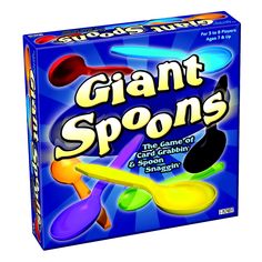 the game giant spoons is on display in front of a white background and blue box