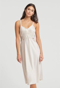 Maya Midi Gown – Montelle Intimates Elegant V-neck Slip Dress With Lace Back, Elegant Lace Slip Dress With Delicate Straps, Elegant Gown With Lace Trim For Daywear, Elegant Daywear Gown With Lace Trim, Elegant Lace Back Slip Dress For Spring, Fitted Lace Back Slip Dress For Night, Lace V-neck Slip Dress With Bias Cut, Fitted Slip Dress With Lace Back For Night, Chic Wedding Slip Dress With Lace Back