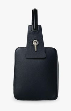 a black bag with a metal lock on the front and side, it is empty