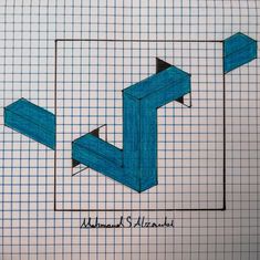 an image of some blue lines on a piece of paper that is drawn in graph paper