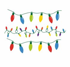 christmas lights are hanging on a string with green, red and yellow lights attached to them