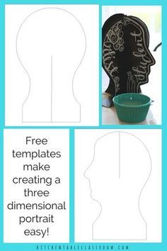 the silhouette of a head and cupcakes with text overlay that says free templates make creating a three dimensional portrait easy