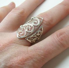 Exquisite Sterling Silver Artisan Filigree Cocktail Ring size | Etsy Unique Filigree Ring With Intricate Design For Wedding, Unique Filigree Ring With Intricate Design For Anniversary, Unique Oval Filigree Wedding Ring, Bohemian Filigree Rings For Formal Occasions, Bohemian Filigree Ring For Anniversary, Unique Filigree Ring With Intricate Design, Unique Adjustable Filigree Ring With Intricate Design, Elegant Handmade Adjustable Filigree Ring, Handmade Adjustable Elegant Filigree Ring